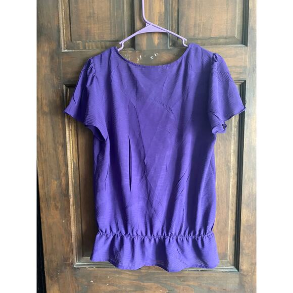 East 5th Womens Medium Purple Short Sleeve Button Front Square Neck Blouse - Picture 6 of 7